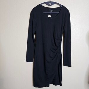 NWT Ann Taylor Black Long Sleeve Ruched‎ Wool Blend Sheath Dress 2P